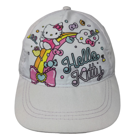 Hello Kitty Sanrio Girl's Strapback Hat White Adjustable Graphic Rainbow 2023 - Picture 1 of 8